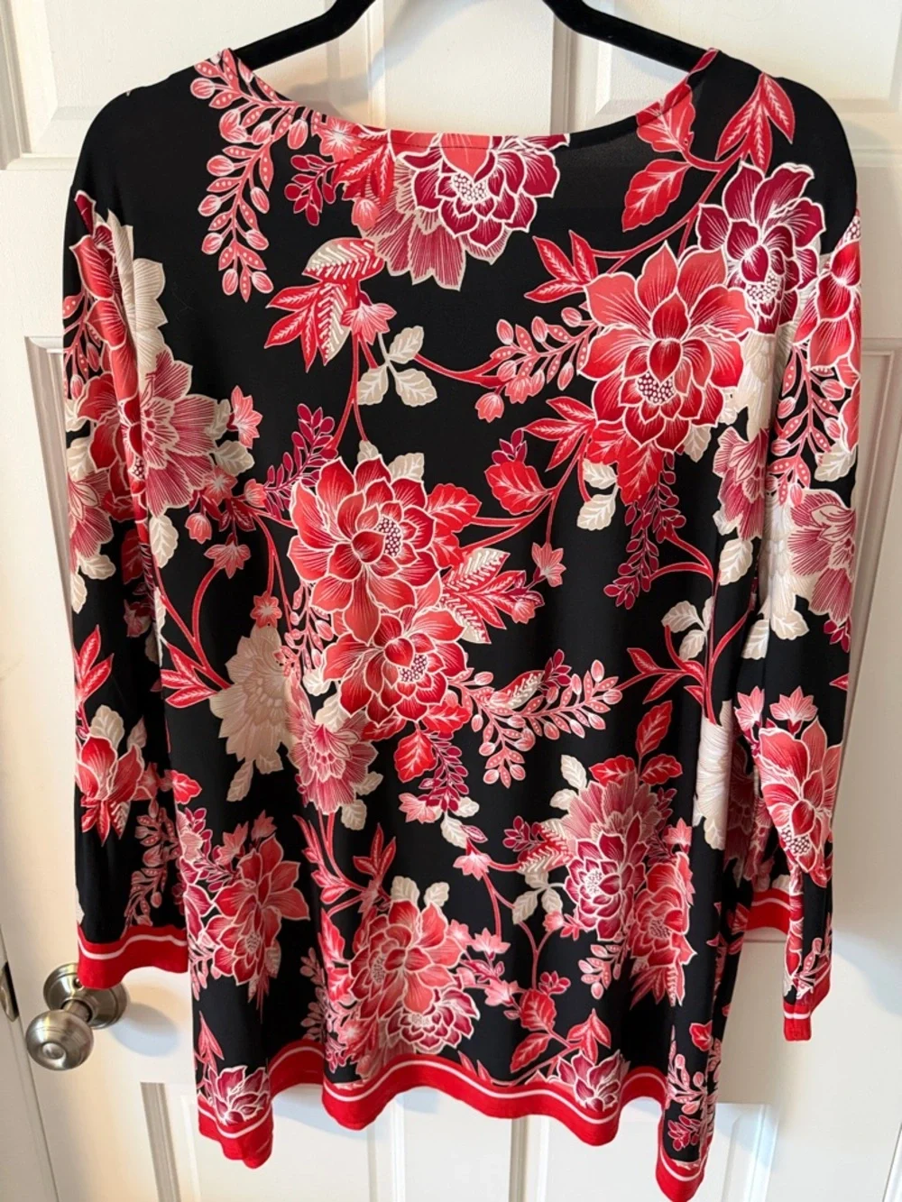 Ruby Rd. Women's Floral Pullover Top Ruffled Edge 3/4 Sleeve Black/red 2X
